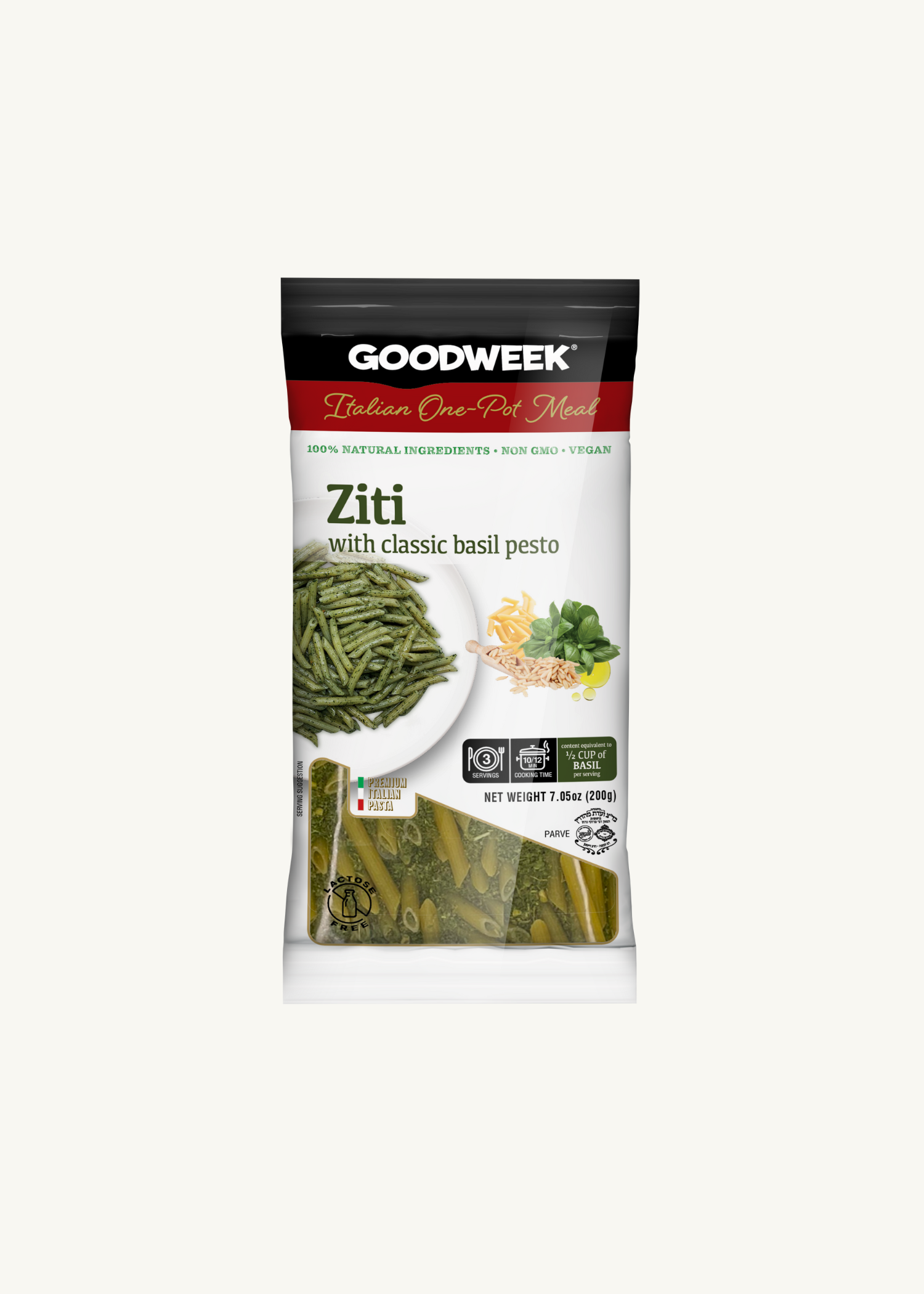 Ziti with classic basil pesto